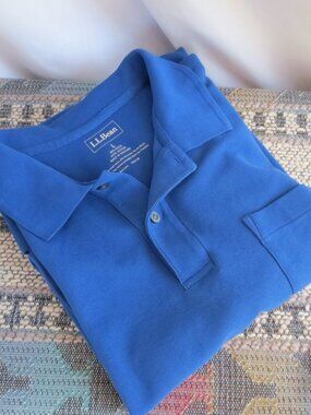 LL Bean Polo Shirt True Blue Comfy Casual 100% Cotton Preppy Golf Men's Size L